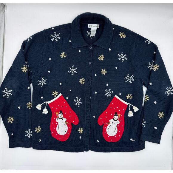 Holiday Snow Dress Barn Retro Cardigan Snowflakes Cottagewore - Picture 2 of 4